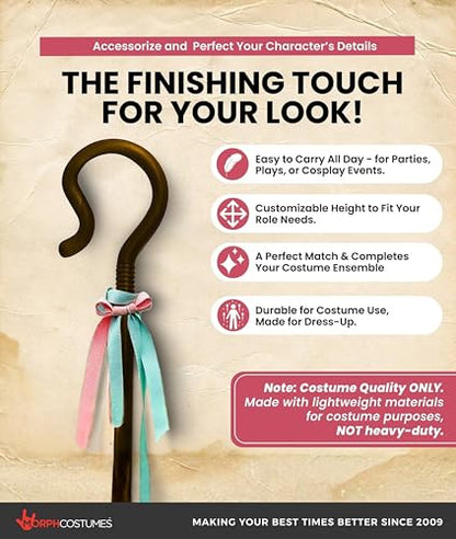 Morph Noveltied Plastic Shepherds Hook Prop Staff Cane Walking Stick - Nativity Play Costume Accessory, 59" - color: Brown