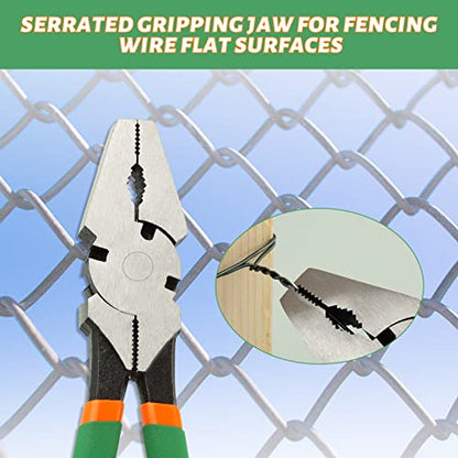 SPEEDWOX 10" Heavy Duty Square Nose Fence Pliers - High-Leverage Multi-purpose Chain Link Fence Tool - Barbed Wire Cutter, Nail Puller - style: 10" Fence Pliers