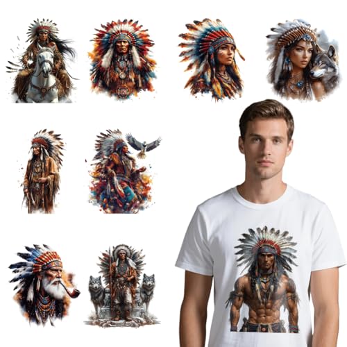 arricraft 9 Sheets Native American Theme Iron on Decals Patches, Indian Characters Legendary Chief Patterns Transfer Stickers PET Washable Patches for DIY Clothes Decor, 9.45 inch(24cm) Long - style: Native American Theme