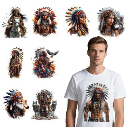 arricraft 9 Sheets Native American Theme Iron on Decals Patches, Indian Characters Legendary Chief Patterns Transfer Stickers PET Washable Patches for DIY Clothes Decor, 9.45 inch(24cm) Long - style: Native American Theme