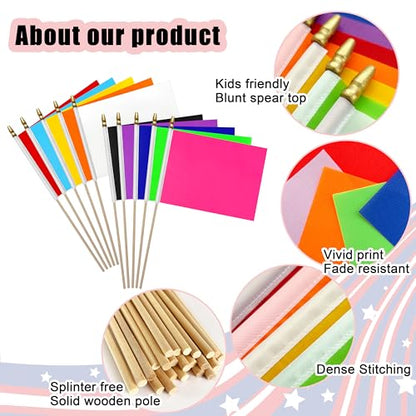 12Pcs 8×12 Inch Red White Blue Black Orange Yellow Green Purple Pink Flags Set on Wood Stick Small Mini Solid Color Blank Sublimation Handheld Flags for DIY Graffiti