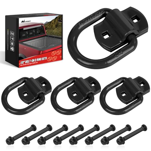 Nilight 4 PCS 1/2" D Ring Tie Down Anchor Bolts on Trailer | Heavy Duty Rings with Screws Bolts on Trailer Truck Bed Cargo 12000 Lbs Break Strength Hook Black - color: Black