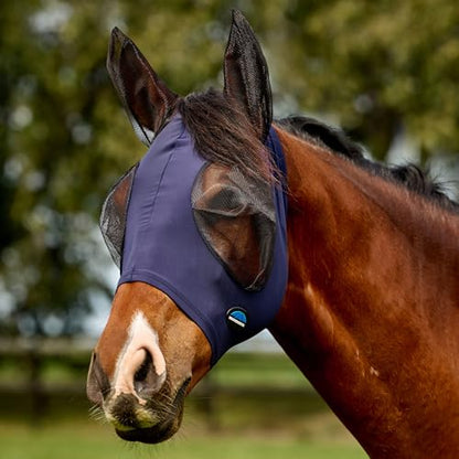 WeatherBeeta ComFiTec Deluxe Stretch Fly Mask with Ears, Navy/Black, Large - color: Navy/Black, size: L