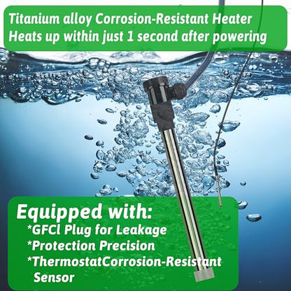 1800W Titanium Immersion Water Heater of Above Ground Pool & Baptismal Pool – Portable Fully Submersible Electric Heater with Temp Control & GFCI to Inflatable Pool, Hot Tub, Bucket, Spa &Bathtub etc
