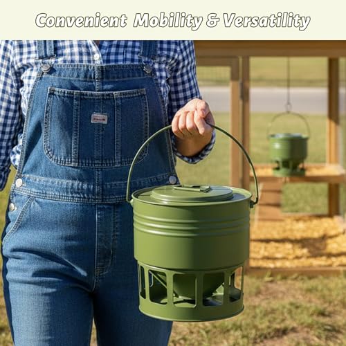 KOL Hanging Chicken Feeder 20lbs Metal Chicken Feeder No Waste, Adjustable Poultry Feeder with 12 Ports, No Installation & Universal Height Design (Green) - color: Green
