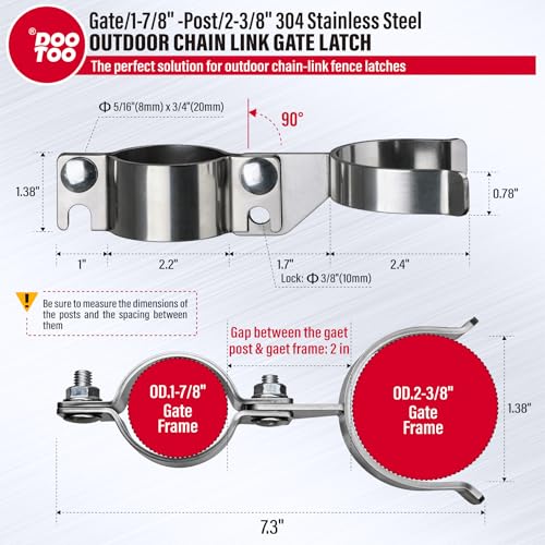 Stainless Steel 1-7/8" x 2-3/8" Chain Link Gate Latch （Fit 1-7/8" Gate Frame）, Heavy Duty Chain Link Fence Gate Fork Latch with Hole for Padlock 1Pack - color: 1-7/8"x2-3/8"