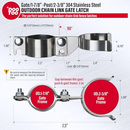 Stainless Steel 1-7/8" x 2-3/8" Chain Link Gate Latch （Fit 1-7/8" Gate Frame）, Heavy Duty Chain Link Fence Gate Fork Latch with Hole for Padlock 1Pack - color: 1-7/8"x2-3/8"