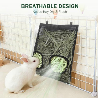 Mesh Guinea Pig Hay Feeder Bag for Guinea Pigs Rabbits Chinchillas, Hanging 2-Hole Hay Dispenser Breathable Wear-Resistant (Black) - color: black