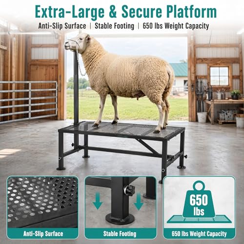 Sheep Grooming Table, 650 LBS Adjustable Goat Milking Stand, Black - color: Black