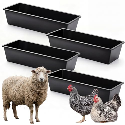 Geelin 4 Pcs 6.3 Gallon/25 Quart Plastic Livestock Water Trough, Black - color: Black, size: 6.3 Gallon/25 Quart