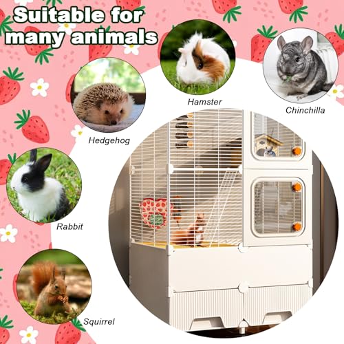 Estivaux Rabbit Hay Feeder Bag Strawberry Guinea Pig Hanging Hay Feeding Bag with Hole Pet Storage Dispenser for Chinchilla Hamster Bunny Small Pet Animals - color: Strawberry