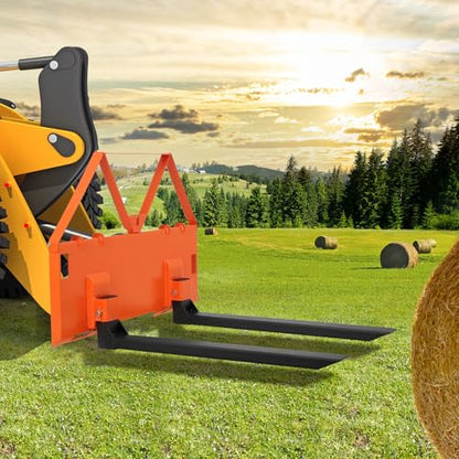 GarveeTech 46 in Skid Steer Pallet Forks, Heavy Duty 3200 LBS Capacity Skid Steer Forks Attachment for Tractors and Loaders, Quick Attach Mount, Orange