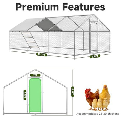 20x10 FT Extra Large Metal Chicken Coop, Walk-in Poultry Run Pen | Waterproof Cover, Reinforced Metal Structure, Walk-in Chicken Run, Outdoor Poultry Cage for Ducks Hens Rabbits - size: 236.5"L x 120.1"W x 76.9"H