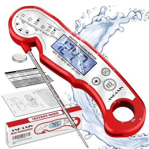Meat Thermometer Digital - Fast Instant Read Food Thermometer for Cooking, Candy, Outside Grill, and Roast, Digital Food Thermometer with Backlight LCD & Calibration - Red/Silver - color: Red/Silver