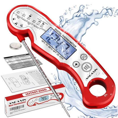 Meat Thermometer Digital - Fast Instant Read Food Thermometer for Cooking, Candy, Outside Grill, and Roast, Digital Food Thermometer with Backlight LCD & Calibration - Red/Silver - color: Red/Silver
