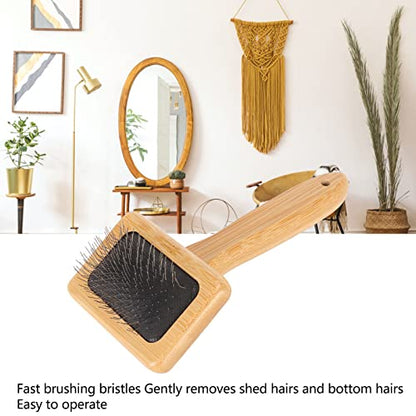 Fockety Sheepskin Wool Brush, Macrame Slicker Comb Pet Slicker Brush with Wood Handle, Removing Shedding and Dirt, All Hair Types, Cats, Dogs, Fabric Care Enthusiasts, All Ages - size: S