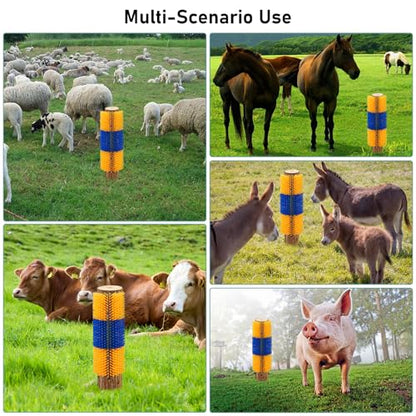 Livestock Scratch Brush, Horse Brushes Cow Scratcher, Full Massage Grooming Brush Kit, Horse Grooming Kit, Relieve Itching on the Back for Horse, Cow, Goat, Pig (Blue-Yellow)