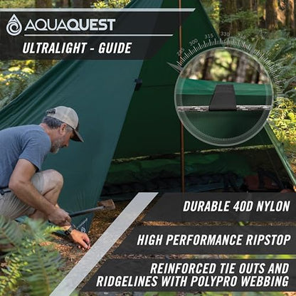 AquaQuest Guide Tarp – Ultralight Waterproof (5,000 mm) Seam-Taped 40D Ripstop Rain Fly for Backpacking, Stealth Camping & Thru-Hiking - color: Stealth Gray, size: 20 x 13 ft