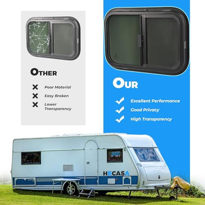 HECASA 21"W x 14"H RV Window w/Trim Ring & Mesh Screen Teardrop Tinted - size: 21" W x 14" H