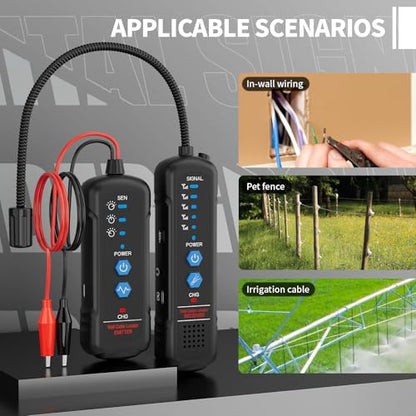 Underground Wire Locator & Cable Tracer - Detect Buried Wires, Power Cables, Telephone Lines, Dog Fence Wires up to 6.5ft Deep, with Adjustable Sensitivity, Headphones & Rechargeable Battery