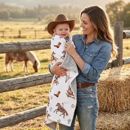 HOMRITAR Cowboy Baby Blanket for Boys Double Layer Dotted Backing - color: Cowboy, size: 30 x 40 Inch (Pack of 1)