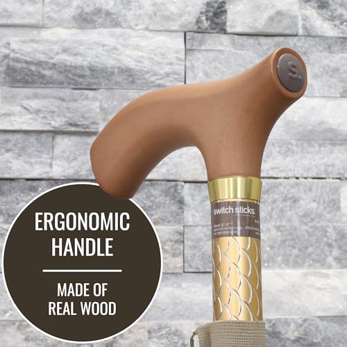 Switch Sticks Folding Walking Cane For Women & Men - color: Engraved Pearl Gold