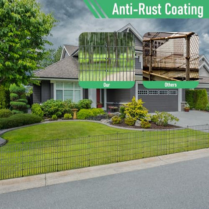 10 Panel No Dig Metal Garden Fence 32"H x 23.6'L Dog Fence Outdoor for Yard | Rustproof welded metal with ground stakes for outdoor yards, patios. Modular design restrains pets, rabbits and small animals - size: 10 Panels-23.6 ft(L) X 32 in(H) without Gat