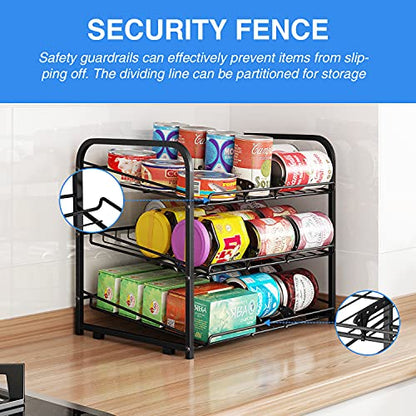 Can Rack Organizer,3 Tier Stackable Can Storage Dispenser,Black - color: Black