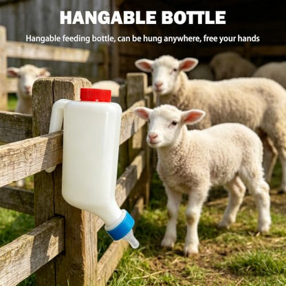 5 PCS 400ml Goat Bottles for Feeding Baby Goats and 1 PCS 800ml Lamb Feeding Bottle with Hang Upside Down Design, Extra 6 Bottle Nipples, Milk Feeder Bottles for Farm, Sheep, Lamb, Calf, Pigle, Dog
