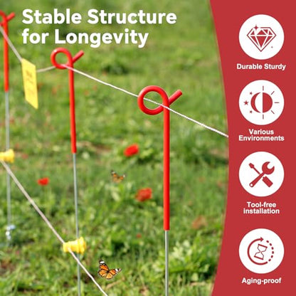 30Pcs 41" Systems Pig Tail Step-in Electric Fence Post for Livestock, Red - color: Red