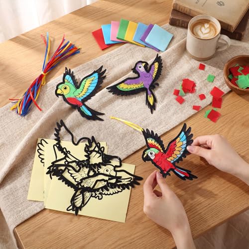 AmazingSpark 30 Pcs Hummingbird VBS Crafts Birds Suncatchers Tissue Paper | Stained Glass Effect for Tropical Decor Hummingbird Design Summer Activities, Bulk Art Project Kit - style: Hummingbird