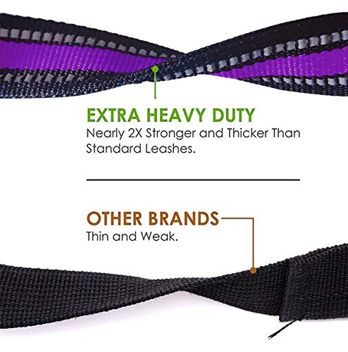 JSXD Heavy Duty Double Handle Dog Leash - 5 FT with Comfortable Padded and Reflective Rope, for Small to Large Dogs (Wide-Purple) - color: Wide-Purple