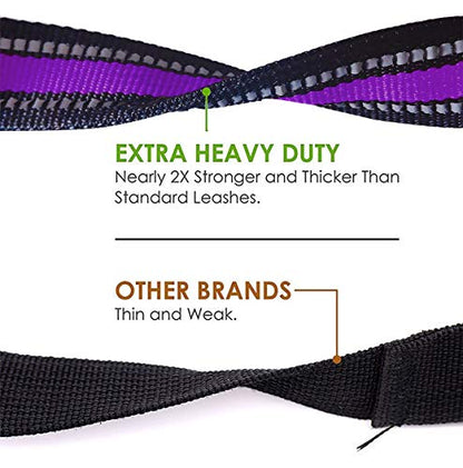 JSXD Heavy Duty Double Handle Dog Leash - 5 FT with Comfortable Padded and Reflective Rope, for Small to Large Dogs (Wide-Purple) - color: Wide-Purple
