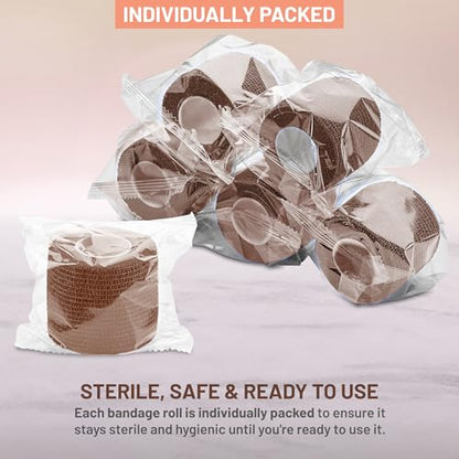 6 Pack, Self Adherent Cohesive Tape - 2" x 5 Yards, (Medium Tan Shade) Self Adhesive Bandage Rolls & Sports Athletic Wrap for Ankle, Wrist, Knee Sprains and Swelling