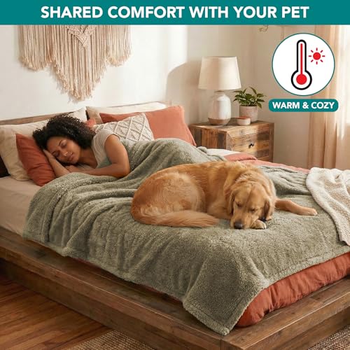 PetAmi Fluffy Sherpa Waterproof Dog Blanket for Pet Cat Queen 90x90, Taupe - color: Taupe, size: Queen (90x90)