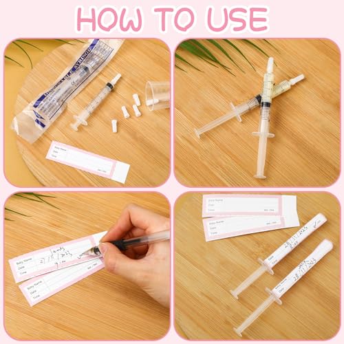 Trelaco 50 Sets 3 Ml Breast Milk Syringes No Needle Colostrum,3 Ml | Sterile Sealed with Caps and Cup, Baby Name Labels, Needle-free Harvesting for Storing Freezing Milk, For Postpartum Moms - size: 3 ml