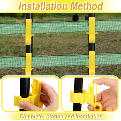 Chunful 100 Pcs T-Post Poly Tape Insulator Large Snap T-Post Holding Electric Fence Insulator for Farm Fence (Yellow) - color: Yellow