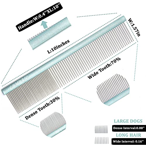 10inches Large Dog Metal Grooming Combs for Shedding Matted Hair. - color: blue, size: Large
