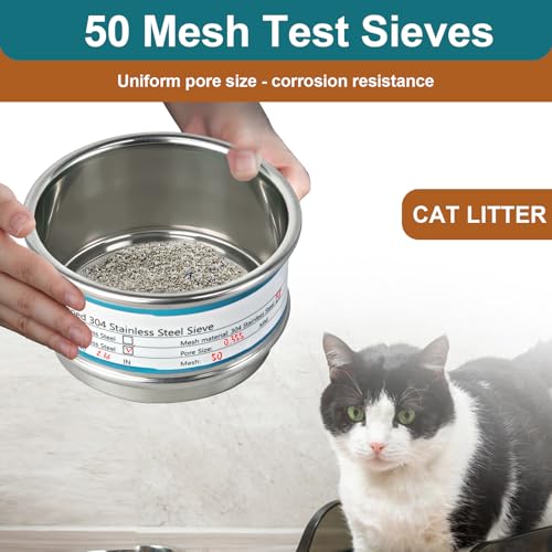Full 304 Stainless Steel Mesh Sieve Screen, LVDALAB 50 Mesh (0.355mm) Aperture, 2.4inch(6CM) Dia Standard Sample Analysis Test Sieves Sifters Strainer for Industrial Laboratory Homes - size: 50 Mesh(0.355mm)/Ф2.4in(6CM)