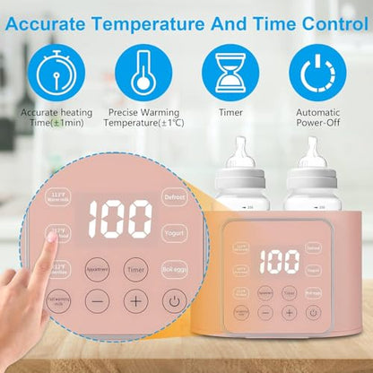 Baby Bottle Warmer 9-in-1 Multifuntion Breast Milk Warmer, Fast Baby Food Heater & Defrost Warmer with Timer for Twins, LCD Display Accurate Temperature Adjustment, 24H Constant Mode (Rose) - color: Pink