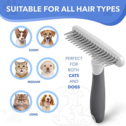 Dog rake deshedding dematting Brush Comb - Undercoat rake for Dogs, Cats, matted, Short,Long Hair Coats - Brush for Shedding, Double Row Stainless Steel pins - Reduce Shedding by 90% (White) - color: White