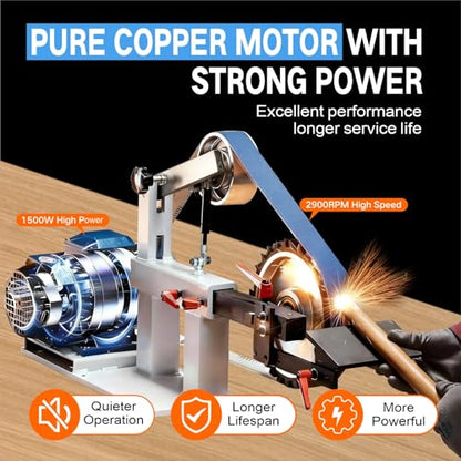 Belt Grinder Sander, 1500W 2HP Polishing Grinding Machine, 72x2 Inch Belts,Variable Speed Belt Polisher with VFD, 3 Grit Options, Arc/Circular/Flat Grinding, Industrial Metal Working Machine