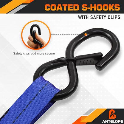 A ANTELOPE 4 Pack 1.5" x 8' Ratchet Tie Down Straps with S Hooks, Blue - color: Blue, size: 4PK-1.5in