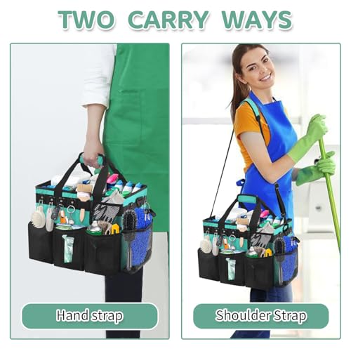 Boczif Cleaning Caddy Bag Wearable,Cleaning Caddy Supplies Organizer(Green) | with Handle, Shoulder Straps & Detachable Divide, Cleaning Tool Organizers Tote Bag for Cleaners & Housekeepers - color: Green