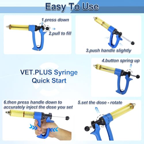 VET.PLUS 25ML Automatic Livestock Syringe for Cattle Cow Goat Hog Sheep, Continuous Repeating Vaccine Gun, Dosage Adjustable with Luer Lock Interface Veterinary Syringes - size: 1 Tube (25ML)