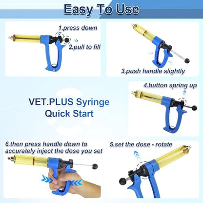 VET.PLUS 25ML Automatic Livestock Syringe for Cattle Cow Goat Hog Sheep, Continuous Repeating Vaccine Gun, Dosage Adjustable with Luer Lock Interface Veterinary Syringes - size: 1 Tube (25ML)