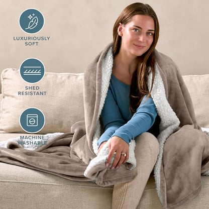 Bare Home Sherpa Fleece Blanket (Throw, Taupe) - color: 08 - Taupe, size: Throw/Travel