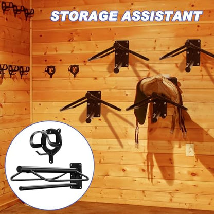 Paterr 6 Pack Saddle Rack Wall Mount with Pad Bar Horse Bridle Rack Metal Bracket Bridle Hooks Detachable Portable Saddle Stand Tack Storage for Western Horse Trailer Stall Supplies Accessories