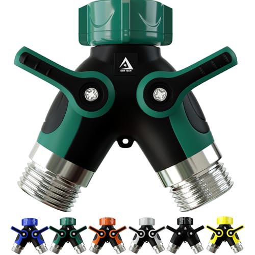 DBR Tech® Hose Splitter 2 Way, Heavy Duty Metal Connector, Two Way Garden Hose Splitter, High Flow Spigot Faucet Bib Adapter, Solid Double Y Shut Off Valve for Outdoor Gardening Hoses, Green - color: Green