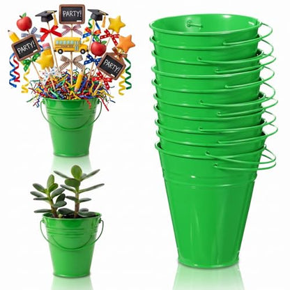 Sadnyy 12 Pack 4.5 X 5 inch Green Metal Buckets - color: Green, size: 4.5 x 5 in